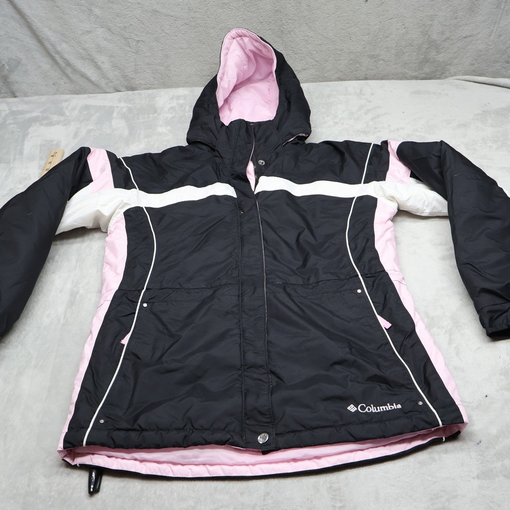 Columbia Jacket Women Large? Black Insulated Hooded Weatherproof Winter VTG